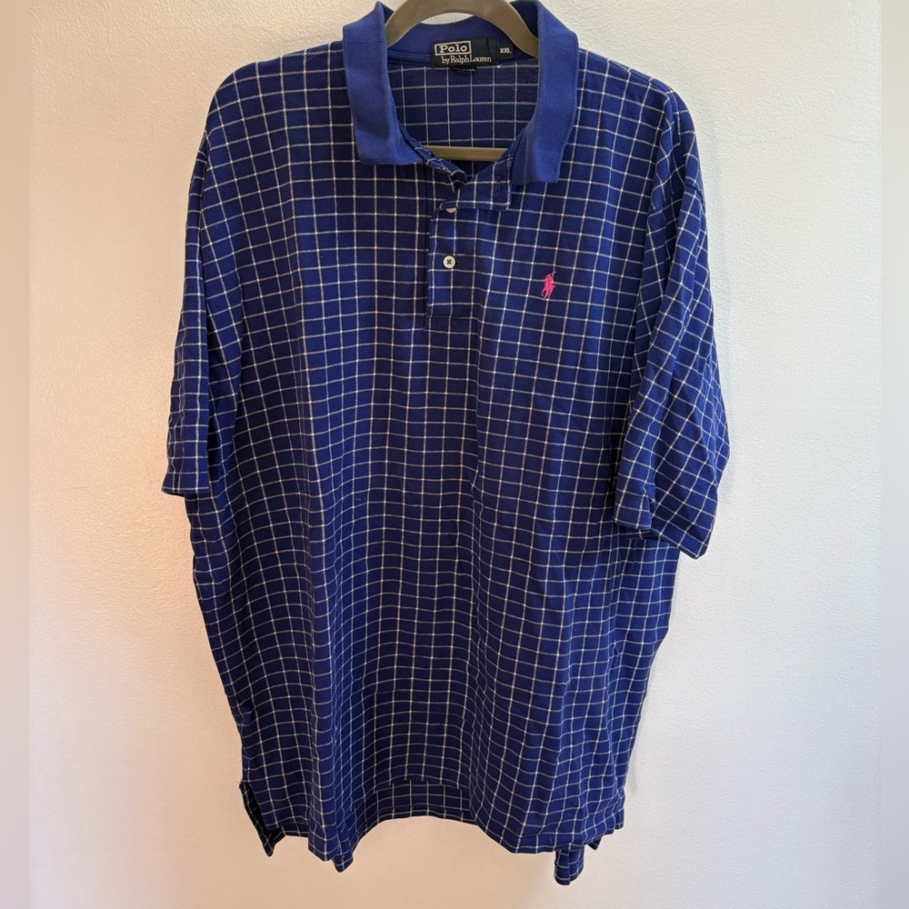 Polo Ralph Lauren Blue Checkered Vintage Polo Shirt XXL